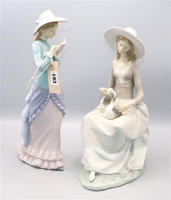 Lladro figure, girl & dog and a girl reading